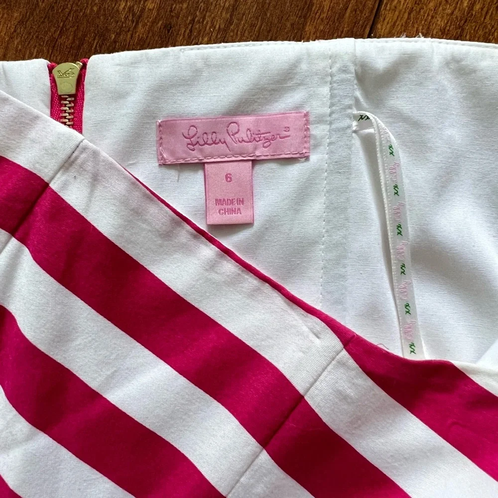 Lilly Pulitzer Maybell Azalea Pink Swizzle Stripe Peplum Strapless Dress-Size 6 - Picture 7 of 14